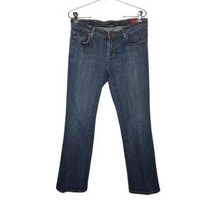Seven 7 Jeans Flare Leg 11" Rise Medium Wash 32" Waist Embroidery Pockets
